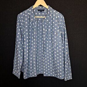 💙 Tommy Hilfiger Polkadot Denim Jeans Button Down Size XL 100% Cotton Preppy Cu